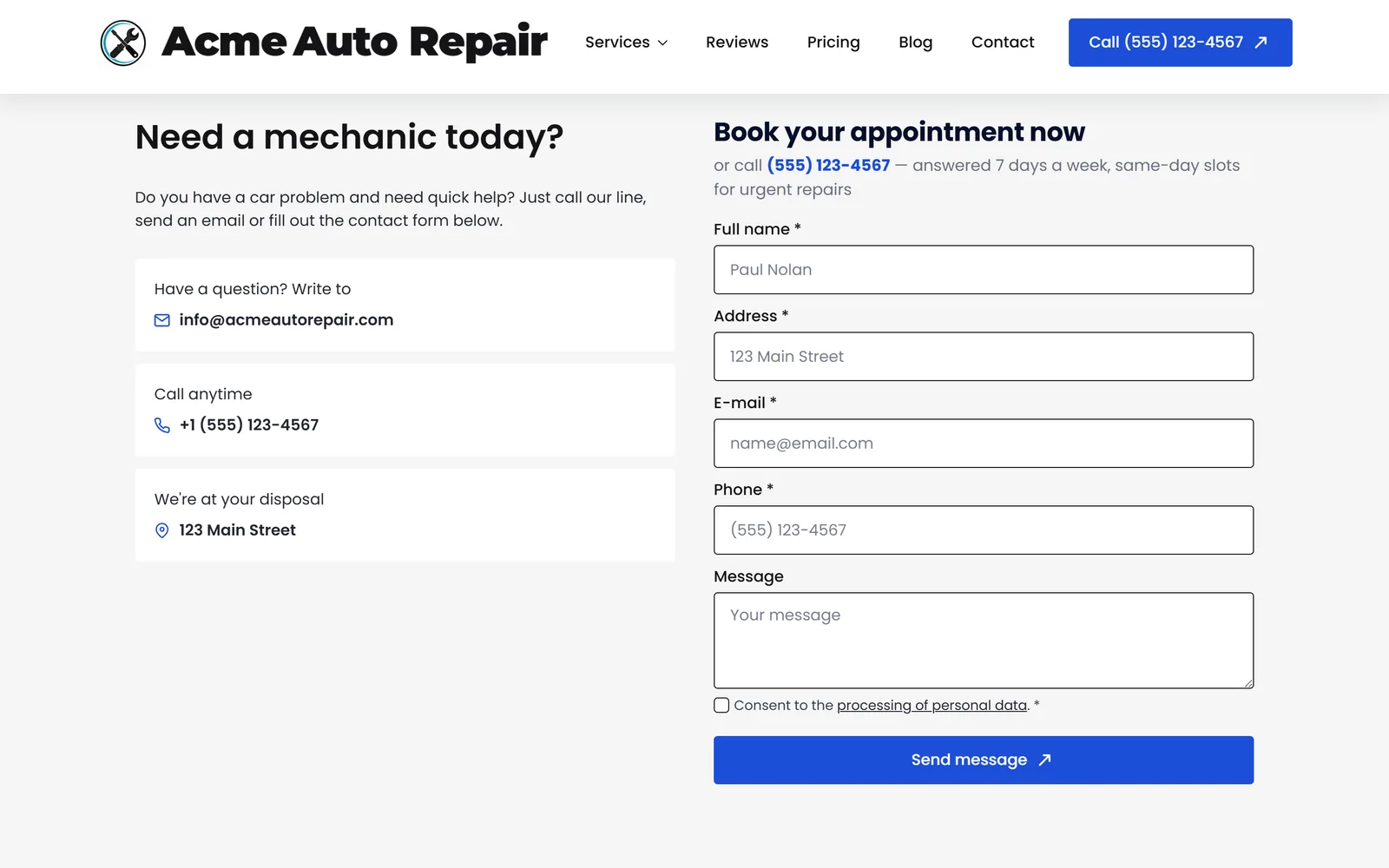 Online booking — a real page from a site we build