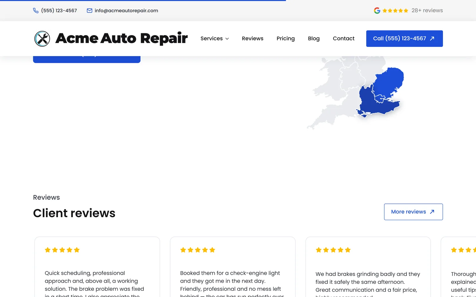 Reviews & trust — a real page from a site we build