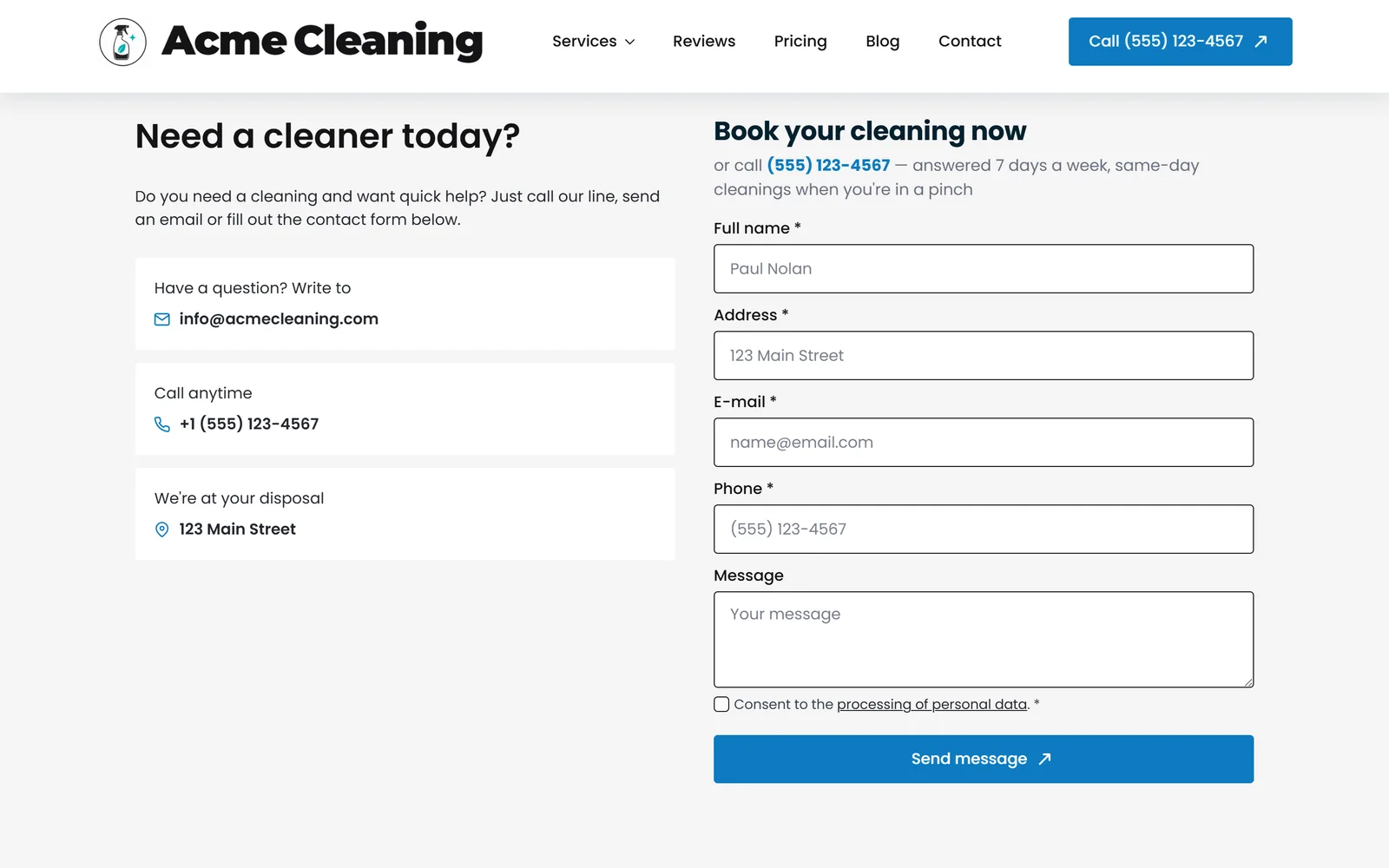 Online booking — a real page from a site we build