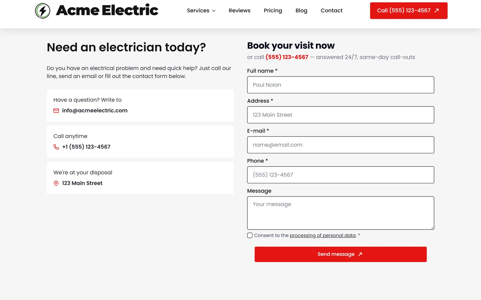 Online booking — a real page from a site we build