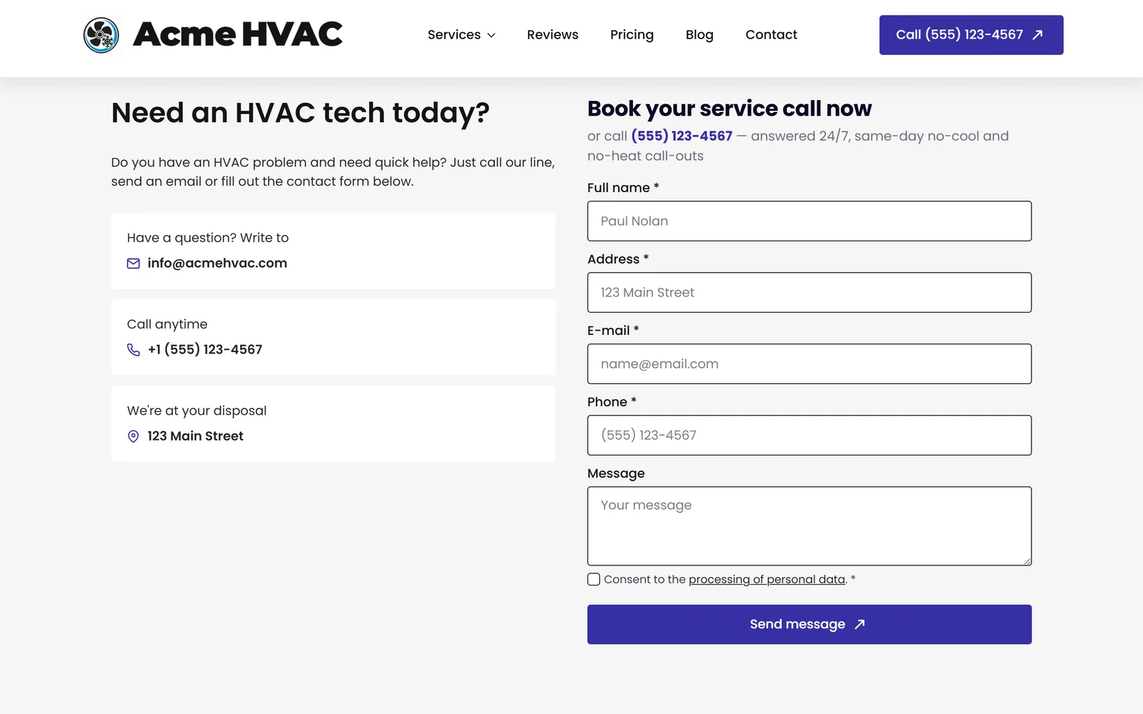 Online booking — a real page from a site we build