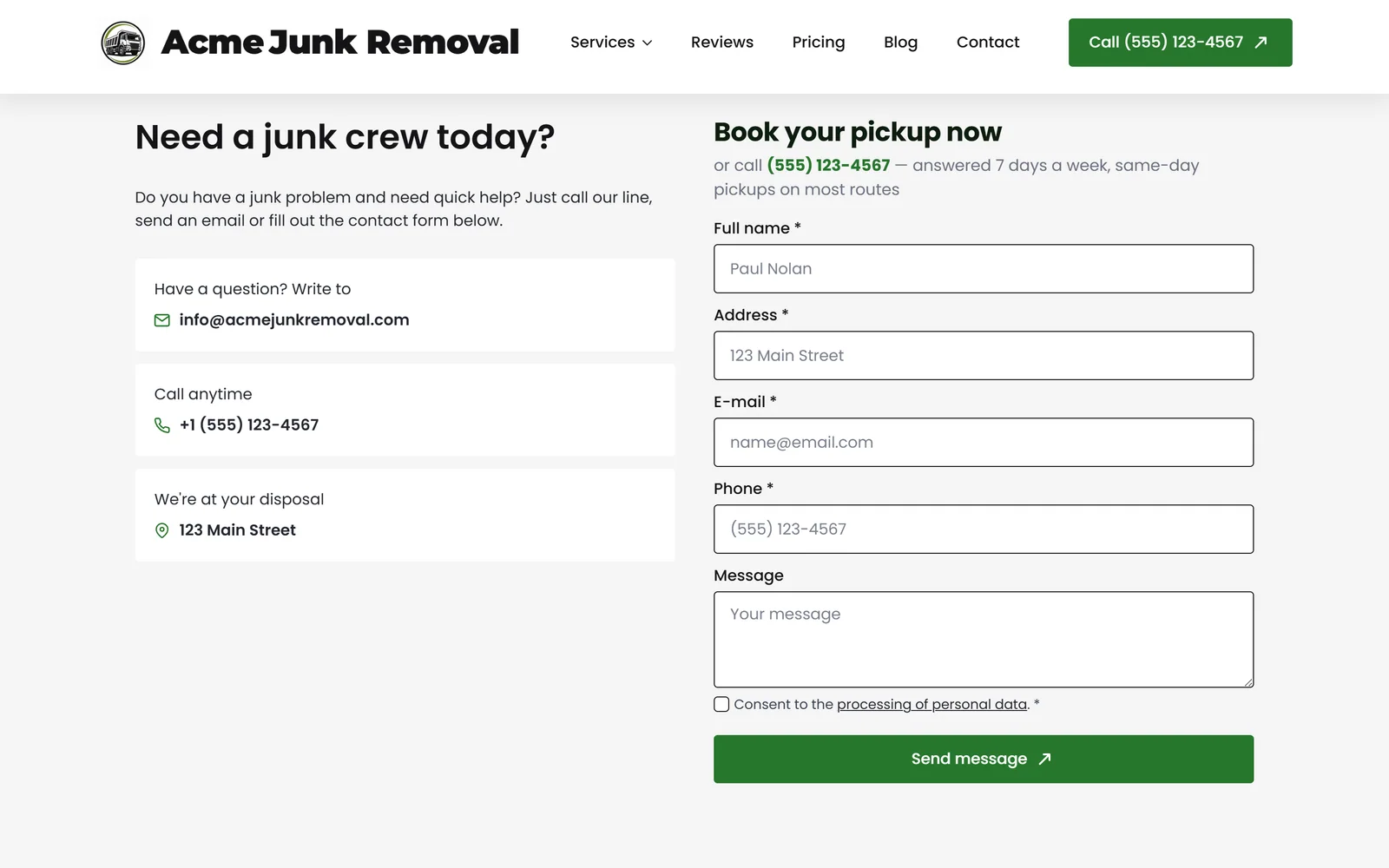 Online booking — a real page from a site we build