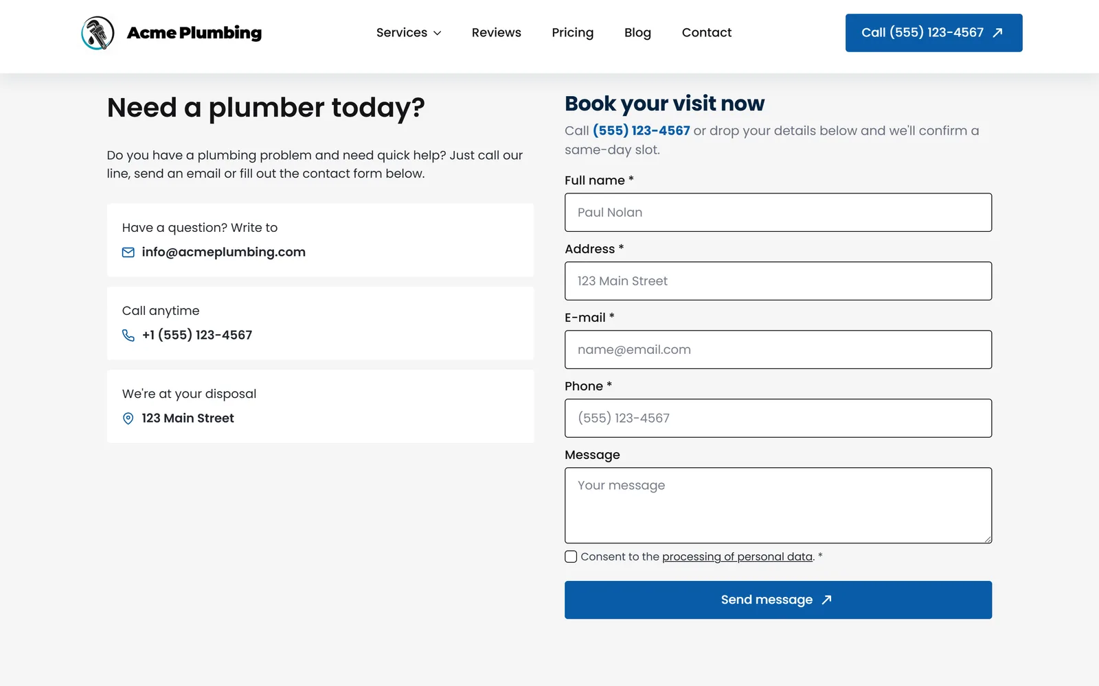 Online booking — a real page from a site we build