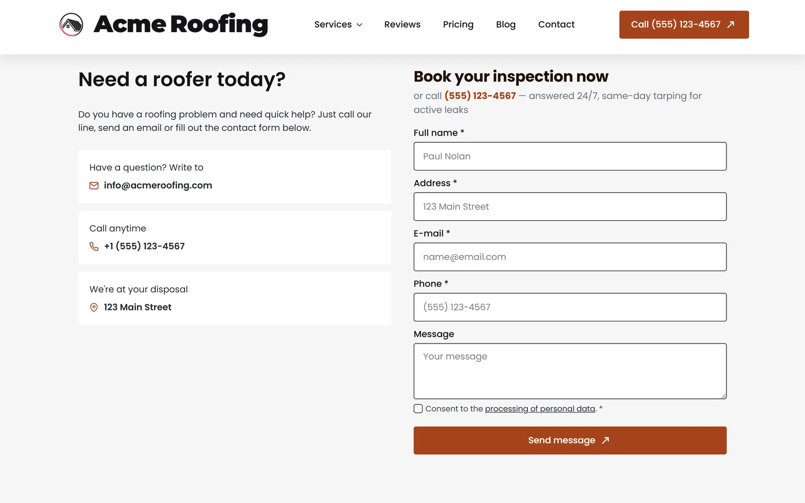 Online booking — a real page from a site we build